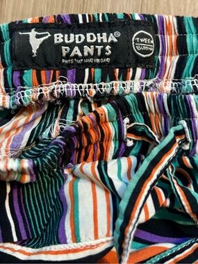 Buddha Pants Kids Striped Joggers in Teal, Orange, Purple & Black